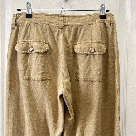 Le Chateau Linen Pants Wide Leg Palazzo Flowy Nautical Neutral Tan Size 6 - Picture 7 of 16